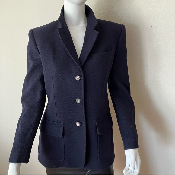 EUC VTG Ralph Lauren navy wool mix herringbone equestrian jacket - Picture 2 of 11